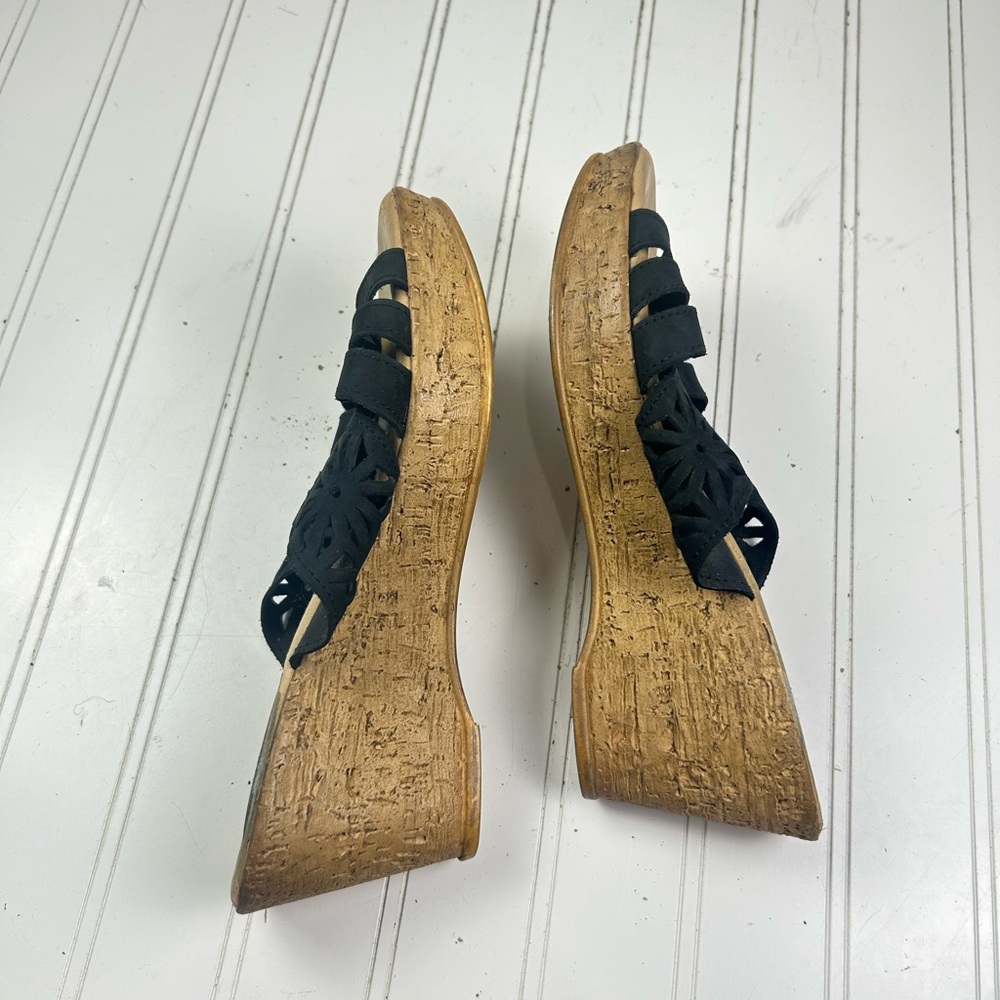 Spring Step Dora Black Leather Cork Wedge Platform Sandals Women’s Size EU 39 8 - Picture 11 of 13